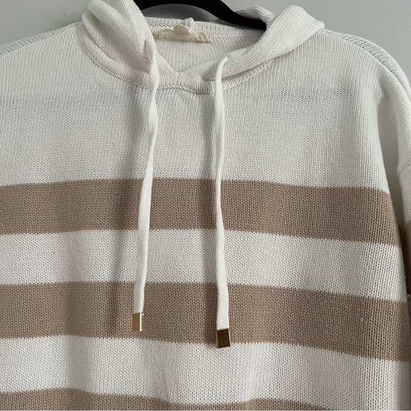 Cozy Striped White and Tan Women's Sweater - Picture 2 of 5